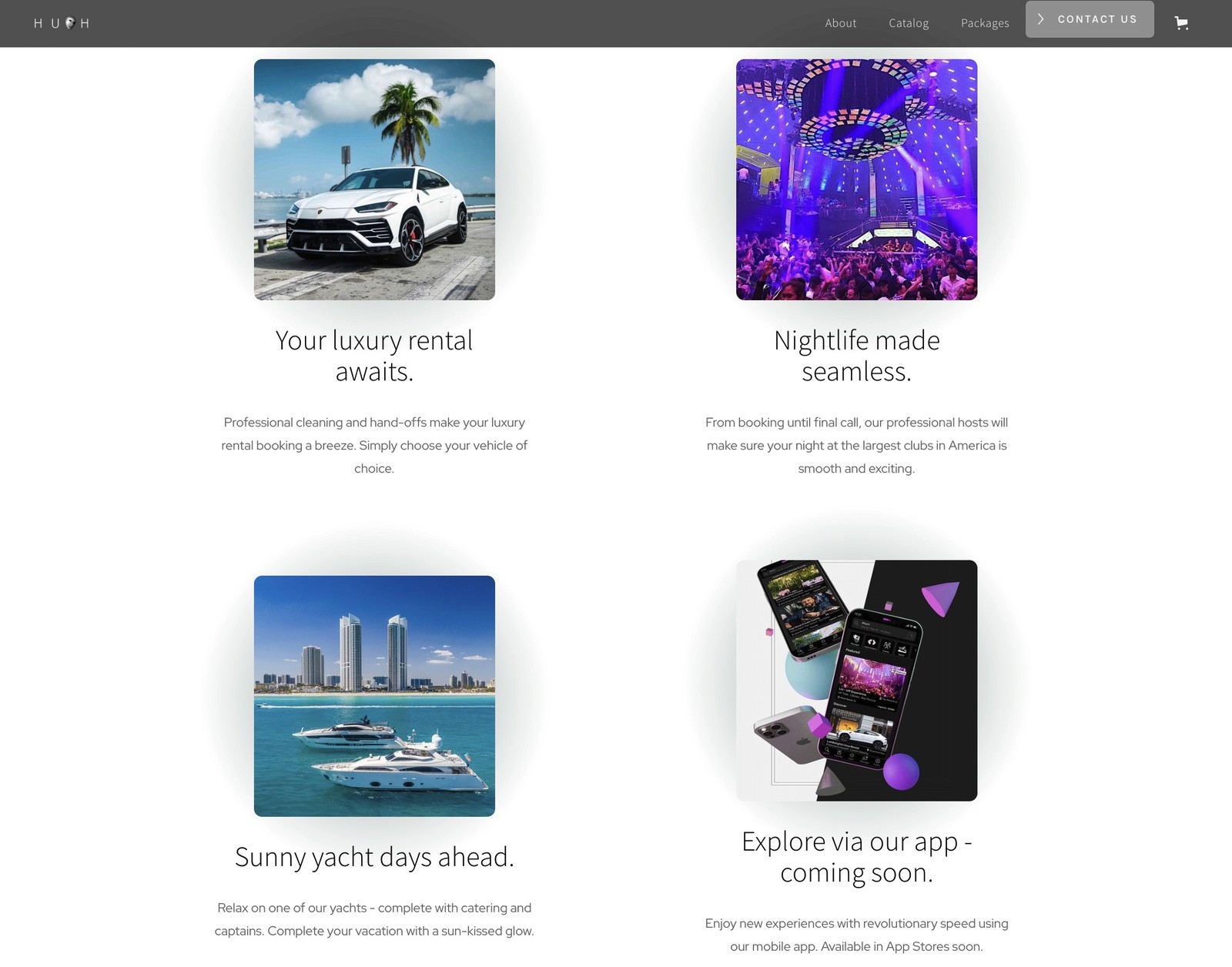 Hush website: luxury hotels, nightlife and yacht experiences