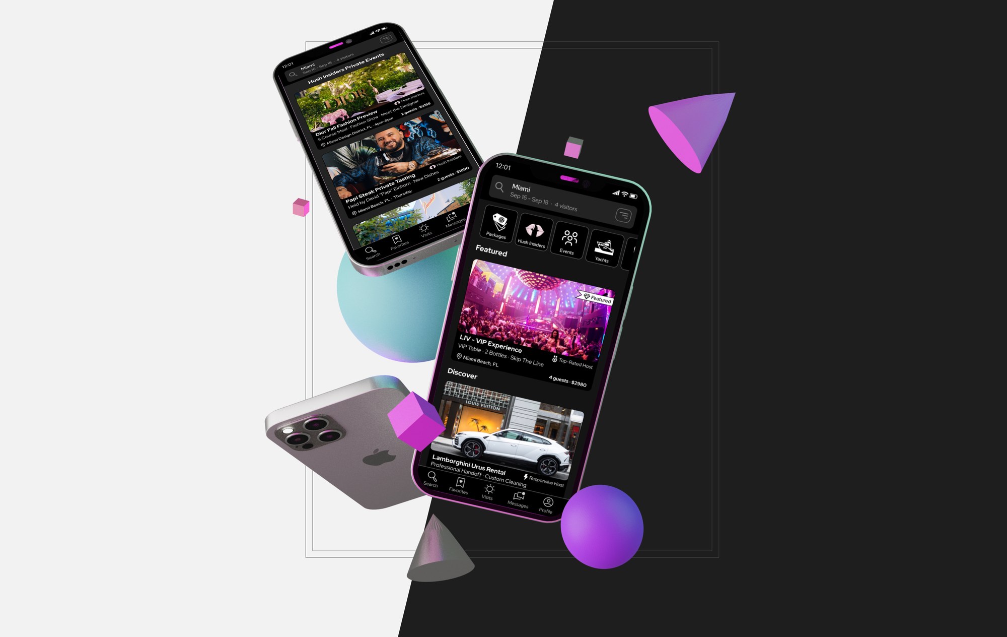 Hush app screens on mobile devices